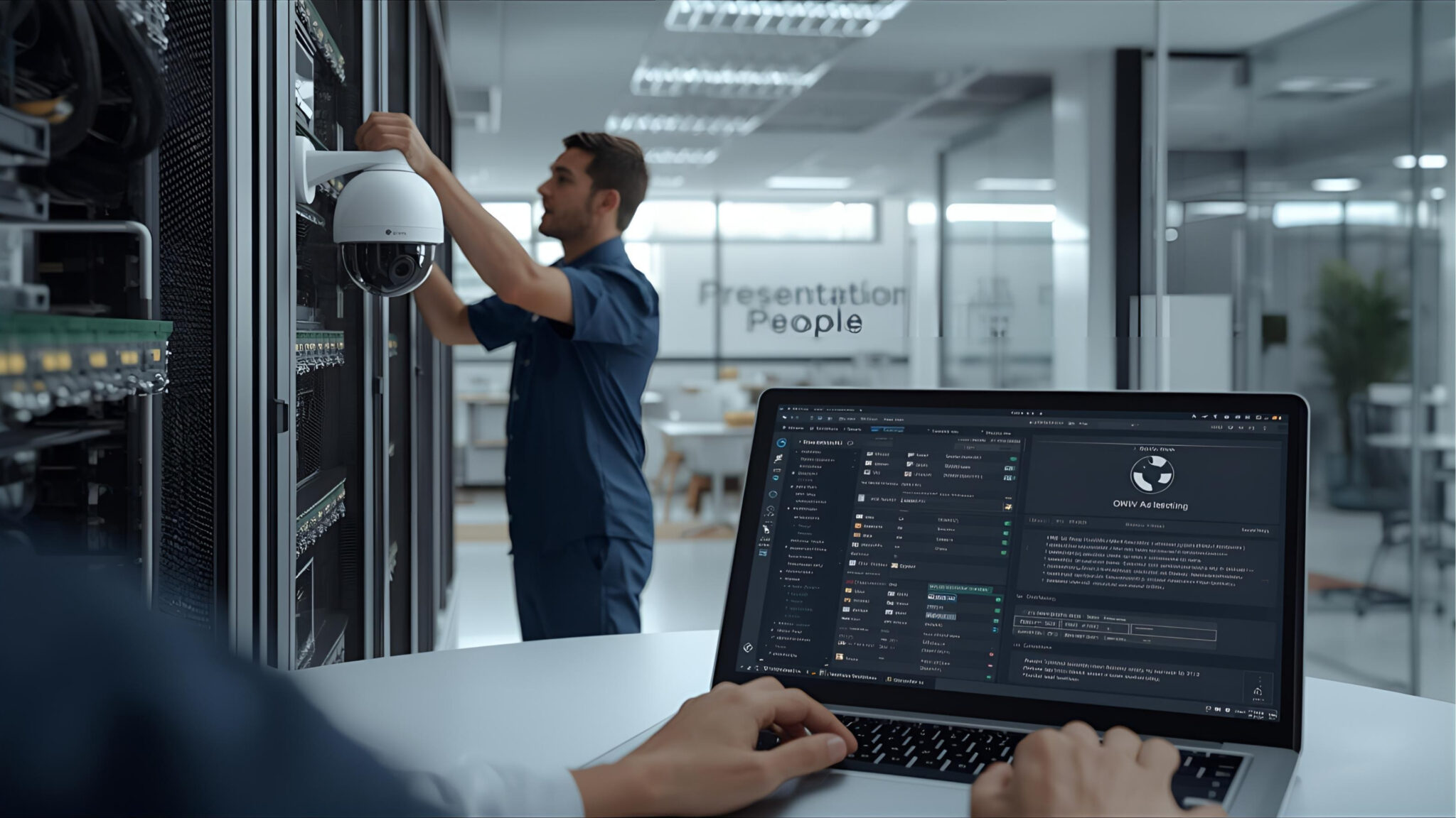 Enterprise CCTV architecture with ONVIF cameras and secure networking