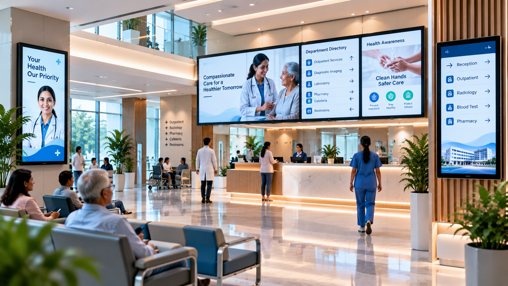 Modern hospital interior and patient information environment