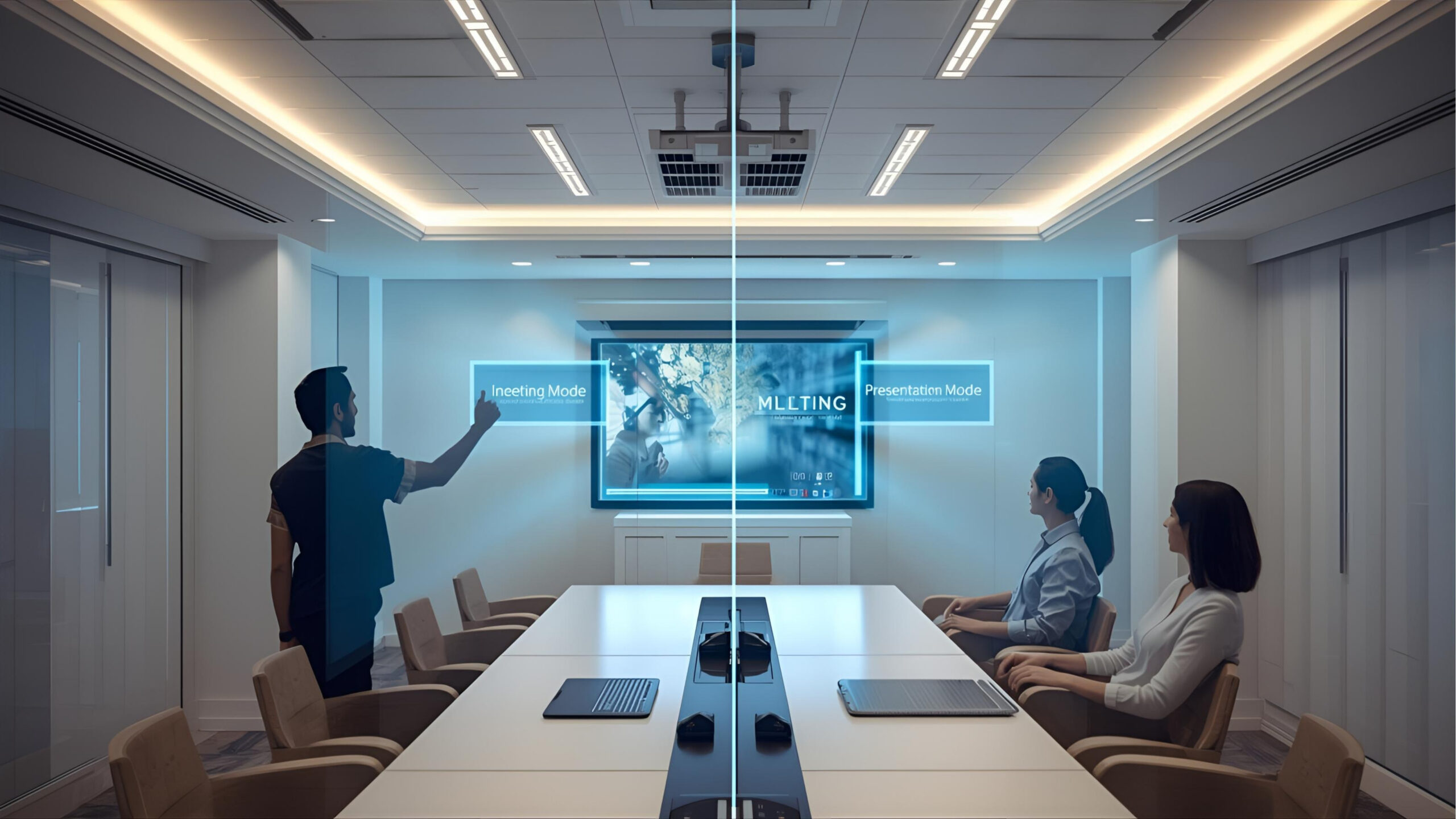 One-touch room scenes for meetings, presentations, and events
